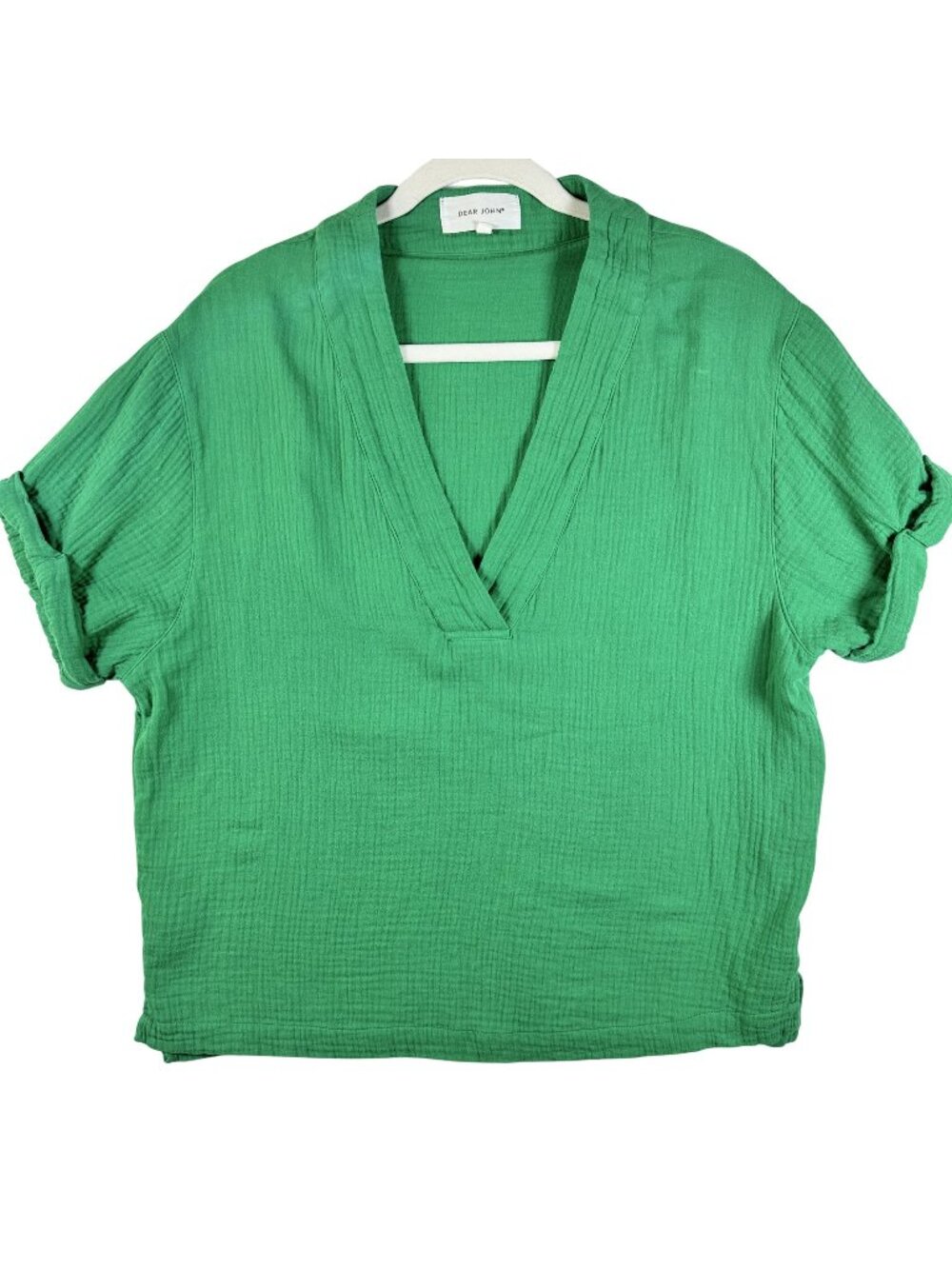 Dear John Green Cotton Gauze V Neck Roll Sleeve Blouse Top Size S